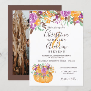Herbstkürbis Blumenorange Foto Hochzeit Einladung