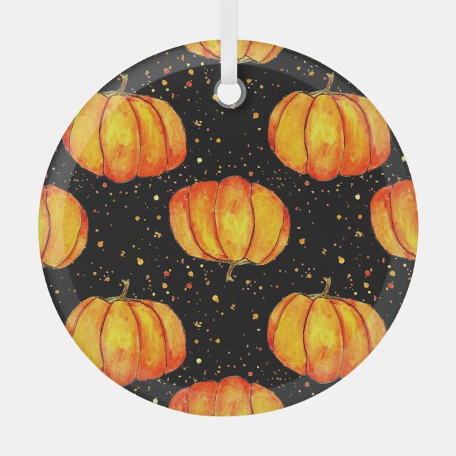 Herbstkürbis, Halloween-Druck Ornament Aus Glas (Vorderseite)