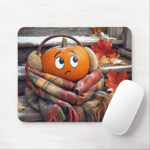 Herbstkürbis in einem kuscheligen Schal Mousepad