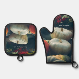 Herbstkürbis in einem rustikalen Garten Ofenhandschuh & Topflappen-Set