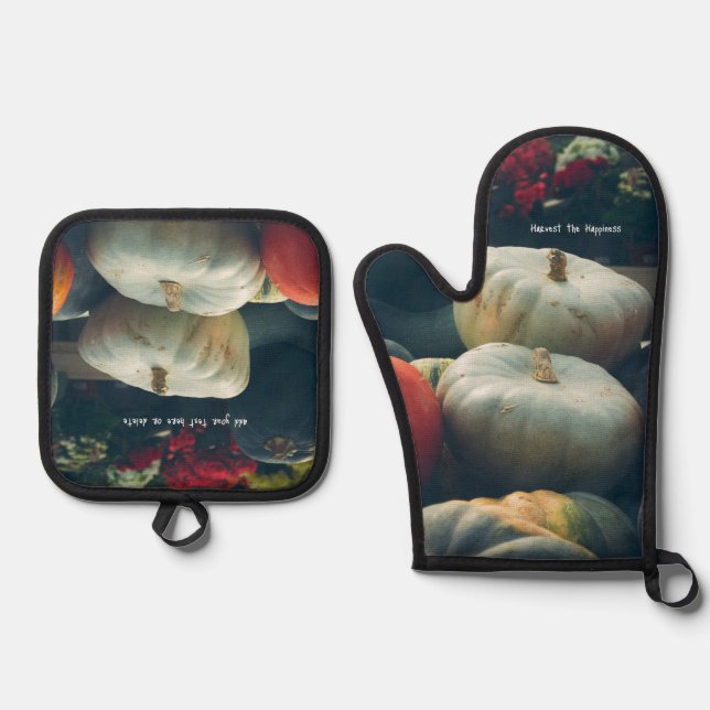 Herbstkürbis in einem rustikalen Garten Ofenhandschuh & Topflappen-Set (Vorderseite)