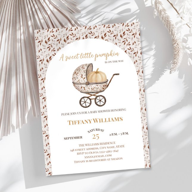 Herbstkürbis-Kinderdusche Einladung (A little pumpkin is on the way rustic retro stroller baby shower invitation )