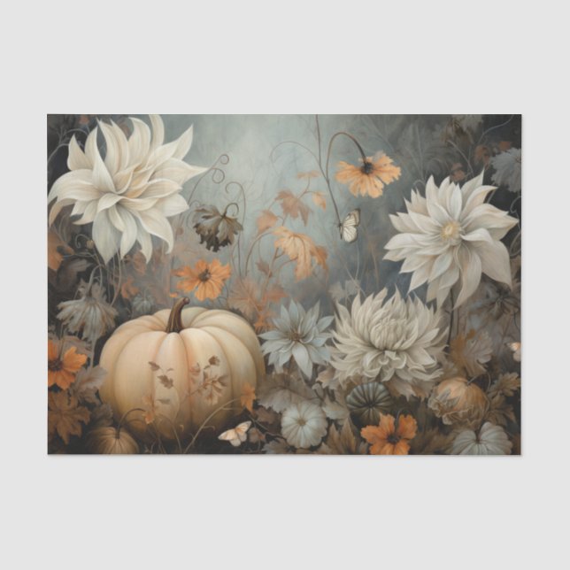 Herbstkürbis Kürbis mit Blume Decoupage Seidenpapier (Vorderseite)