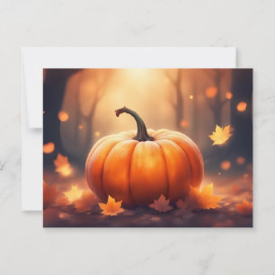 Herbstkürbis mit Herbstblätter-Illustration  Postkarte