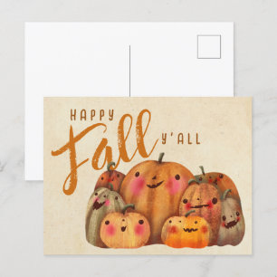 Herbstkürbis Niedlicher Halloween-Erntedank Herbst Postkarte