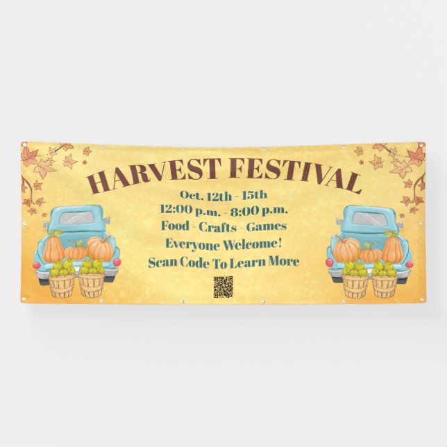 Herbstkürbis - QR-Code Erntefest Banner (Horizontal)