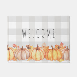 Herbstkürbis Wasserfarbe Gingham Begrüßungsmatte Fußmatte