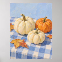 Herbstkürbisse auf blauem Gingham-Tischdeckenmuste