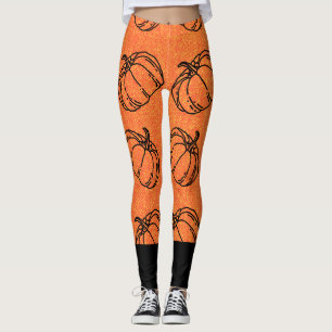 Herbstkürbisse auf orangefarbenem Denim-Design mit Leggings
