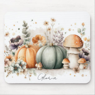 Herbstkürbisse und Blumen Herbstmuster Mousepad