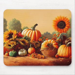 Herbstkürbisse und Sonnenblumen Mousepad