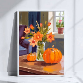 Herbstkürbisstrauß | Orange Blumen Herbst Poster
