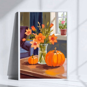 Herbstkürbisstrauß Orange Blumen Herbst Poster