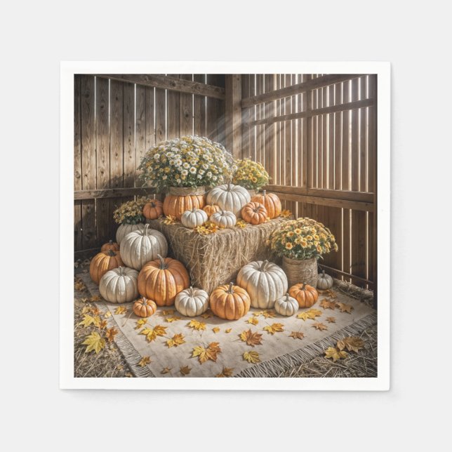 Herbstkürme auf einem Heuballen Serviette (Vorderseite)