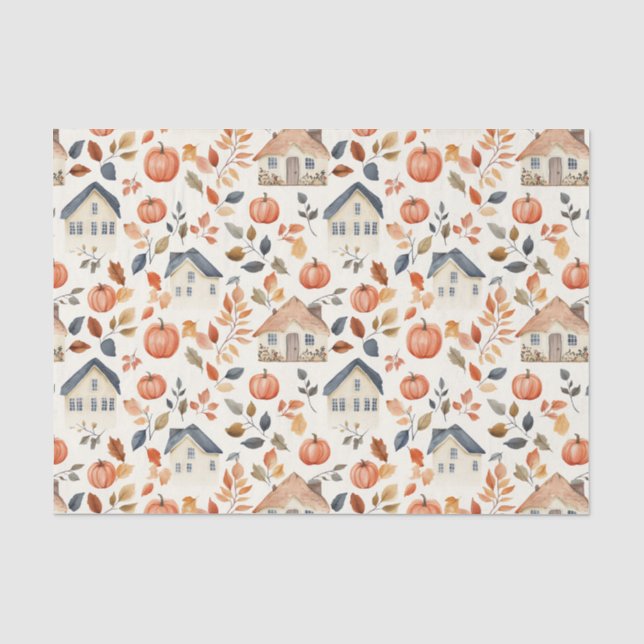 Herbstkürme, Haus, Blätter Muster Decoupage Seidenpapier (Vorderseite)