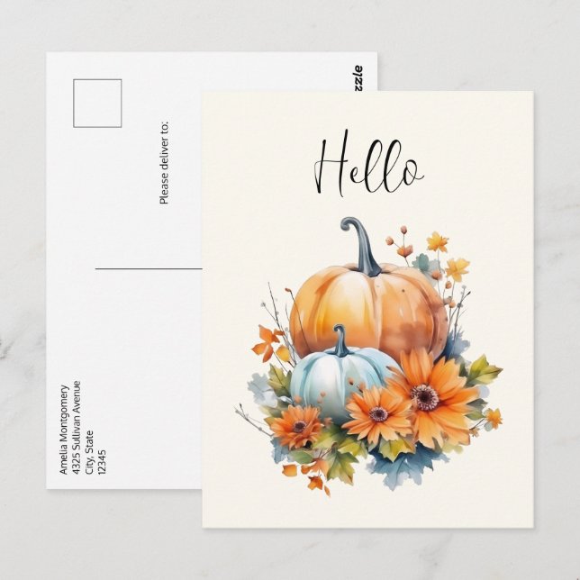 Herbstkürme mit Blume und Blättern Hallo Postkarte (Vorne/Hinten)