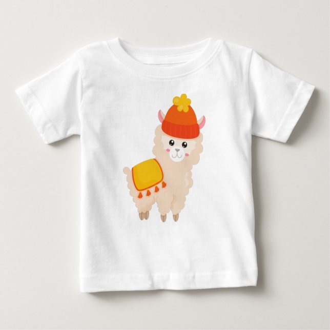 Herbstlama, Niedlich Llama, Alpaca, Llama mit Hut Baby T-shirt (Vorderseite)