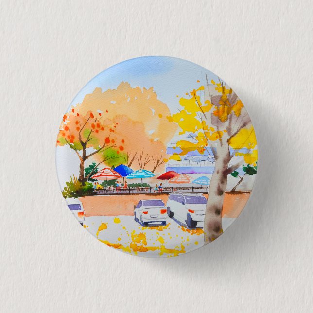 Herbstlandschaft Aquarell Button (Vorderseite)