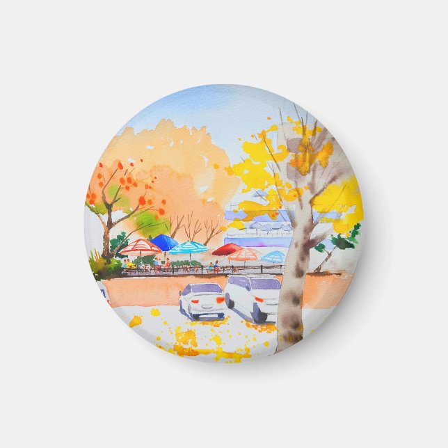 Herbstlandschaft Aquarell Magnet (Vorne)