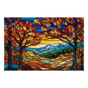 Herbstlandschaft Bleiglas-Illustration Poster