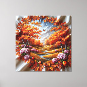 Herbstlandschaft dekoriert mit Hortensien Leinwanddruck