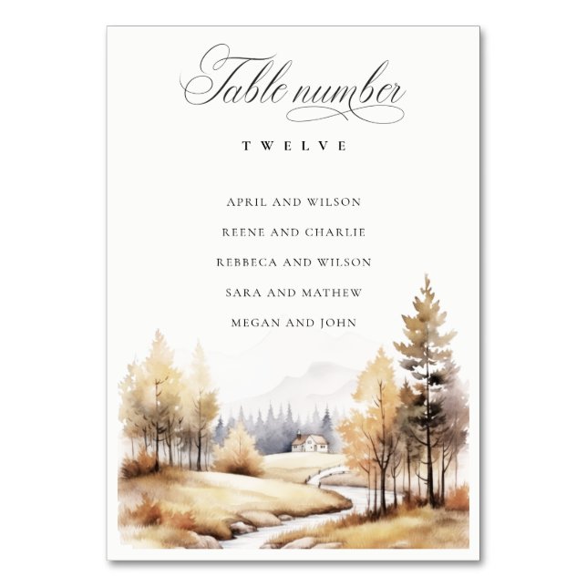 Herbstlandschaft Hochzeitsskalender Tischnummer (Vorderseite)