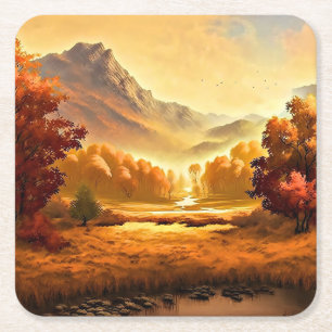 Herbstlandschaft Malerei-68754 Rechteckiger Pappuntersetzer