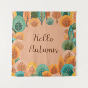 Herbstlandschaft mit abstrakter flacher handgezeic wandteppich