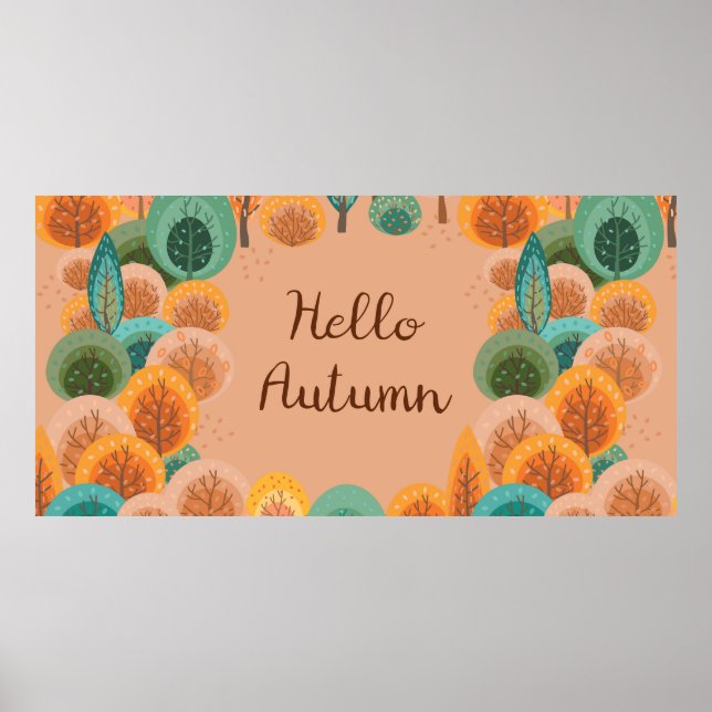 Herbstlandschaft mit abstrakter handgezeichneter E Poster (Vorne)