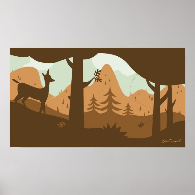 Herbstlandschaft mit Hirsch Poster (Vorne)