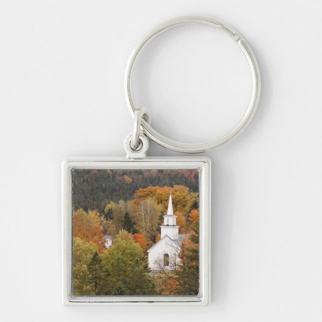 Herbstlandschaft mit Kirche, Vermont, USA Schlüsselanhänger (Vorne)