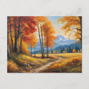 Herbstlandschaft mit Orangen Bäumen und Bergen Postkarte