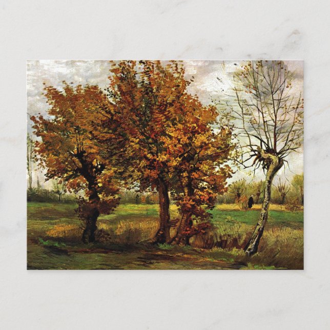 Herbstlandschaft mit vier Bäumen von van Gogh Postkarte (Vorderseite)