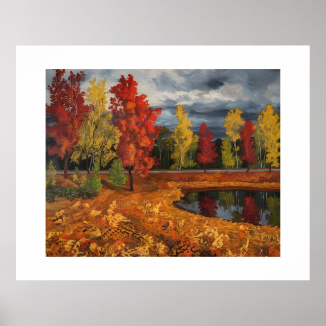 Herbstlandschaft Ölgemälde auf Leinwand - lebhaft Poster (Vorne)