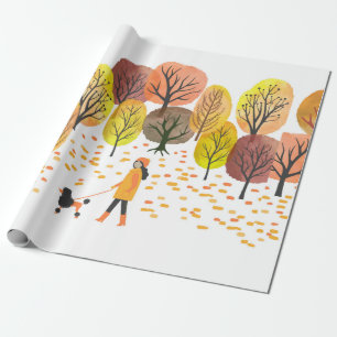 Herbstlandschaft. Vintage Darstellung der Wasserfa Geschenkpapier