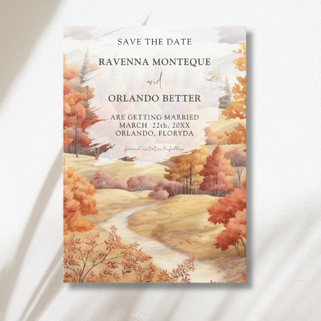 Herbstlandschaft Waldweg Blätter fallen Hochzeit Save The Date (Von Creator hochgeladen)