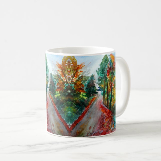 Herbstlandschaft Wasserfarbe Klassische weiße Tass Kaffeetasse (VorderseiteRechts)