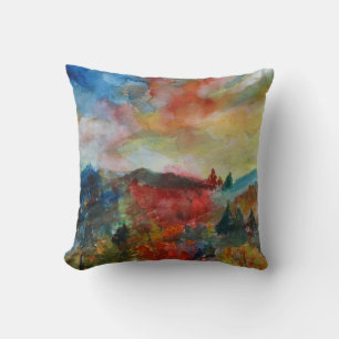 Herbstlandschaft Wasserfarben Kunst-Kissen Kissen