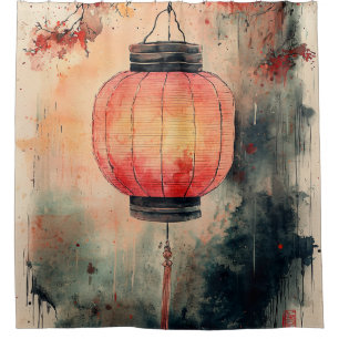 Herbstlaterne Sumi-E Aquarell Duschvorhang