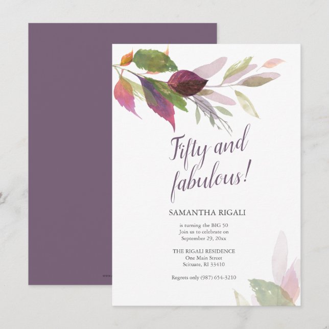 Herbstlaub 50. Geburtstagsfeierlichkeiten Einladung (Vorne/Hinten)