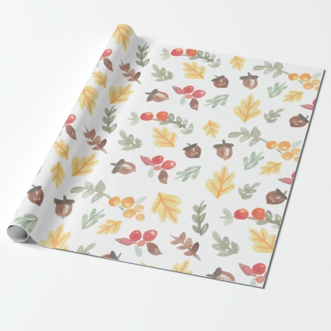 Herbstlaub Acorns Herbstmuster Wasserfarbe Geschenkpapier (Ungerollt)