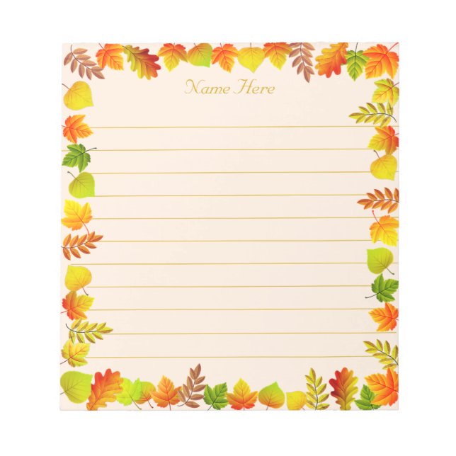 Herbstlaub auf hellbeigem Linienpapier Notizblock (Vorderseite)