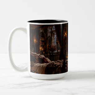 Herbstlaub-Bett-Tal-Schwarze Tasse