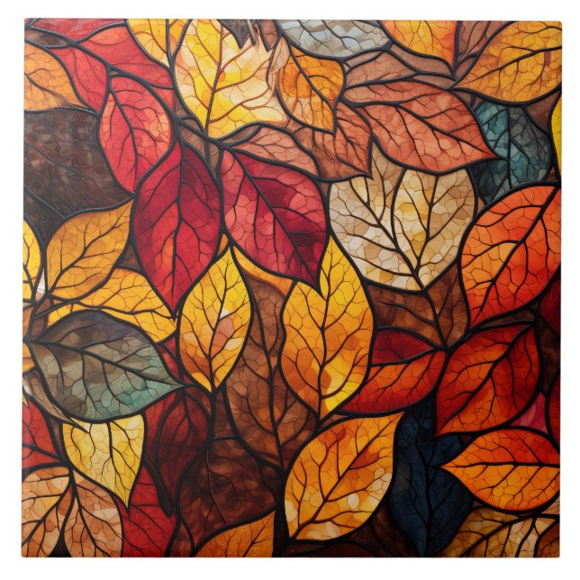 Herbstlaub Bleiglas  Fliese (Vorderseite)