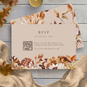 Herbstlaub Blumen QR Code RSVP Karte
