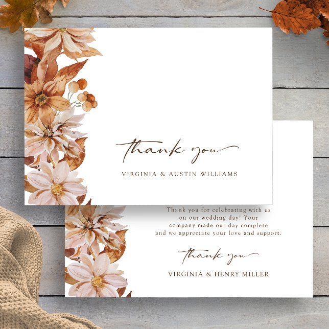 Herbstlaub Blumenhochzeit Dankeschön Karte (Boho Fall Leaves Floral Wedding Thank You Card by Painted Paperie
)