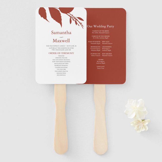 Herbstlaub Burnt Orange Wedding Hand Fan Fächer (Vorne und Hinten)