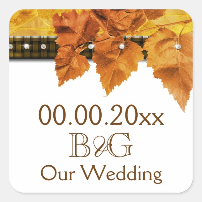 Herbstlaub Country Hochzeit Siegel #3 Quadratischer Aufkleber (Vorderseite)