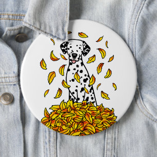 Herbstlaub Dalmatiner (schwarz 1) Hund Niedlich sp Button