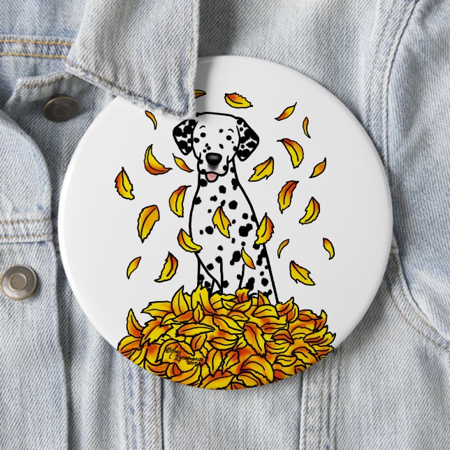 Herbstlaub Dalmatiner (schwarz 1) Hund Niedlich sp Button (Beispiel)
